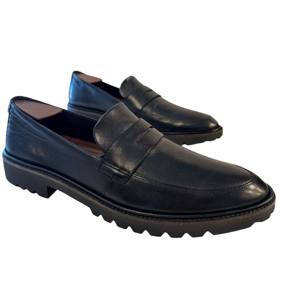 ECCO Penny Loafers Slip On Black Leather Casual Shoe Flatform Womens Sz 40 9-9.5